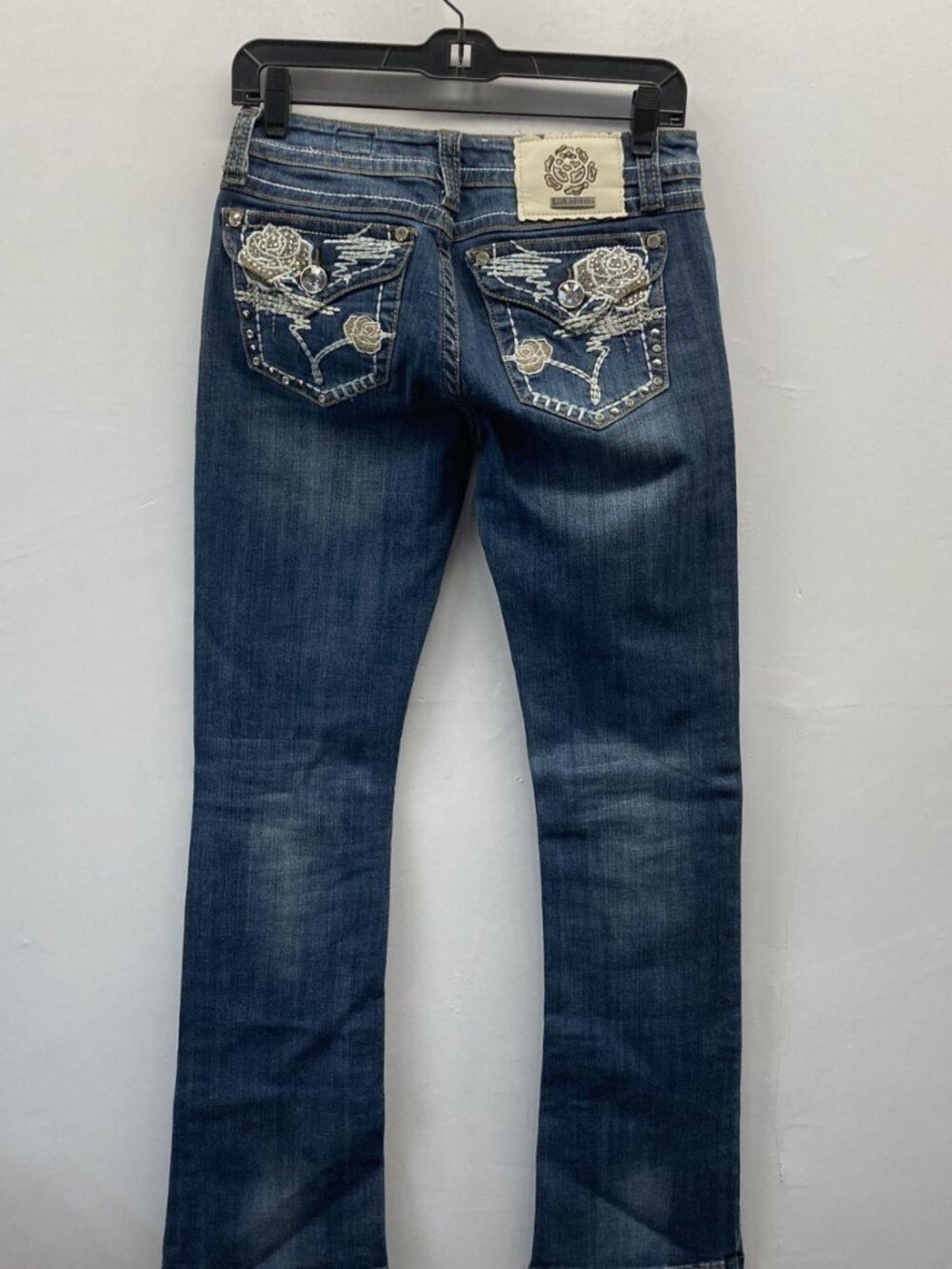 L.A. Idol Made in USA Y2K Rose Rhinestone Bootcut Jeans Size 5 29x30 McBling